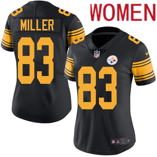 Women Pittsburgh Steelers 83 Heath Miller Nike Black Vapor Limited Rush NFL Jersey